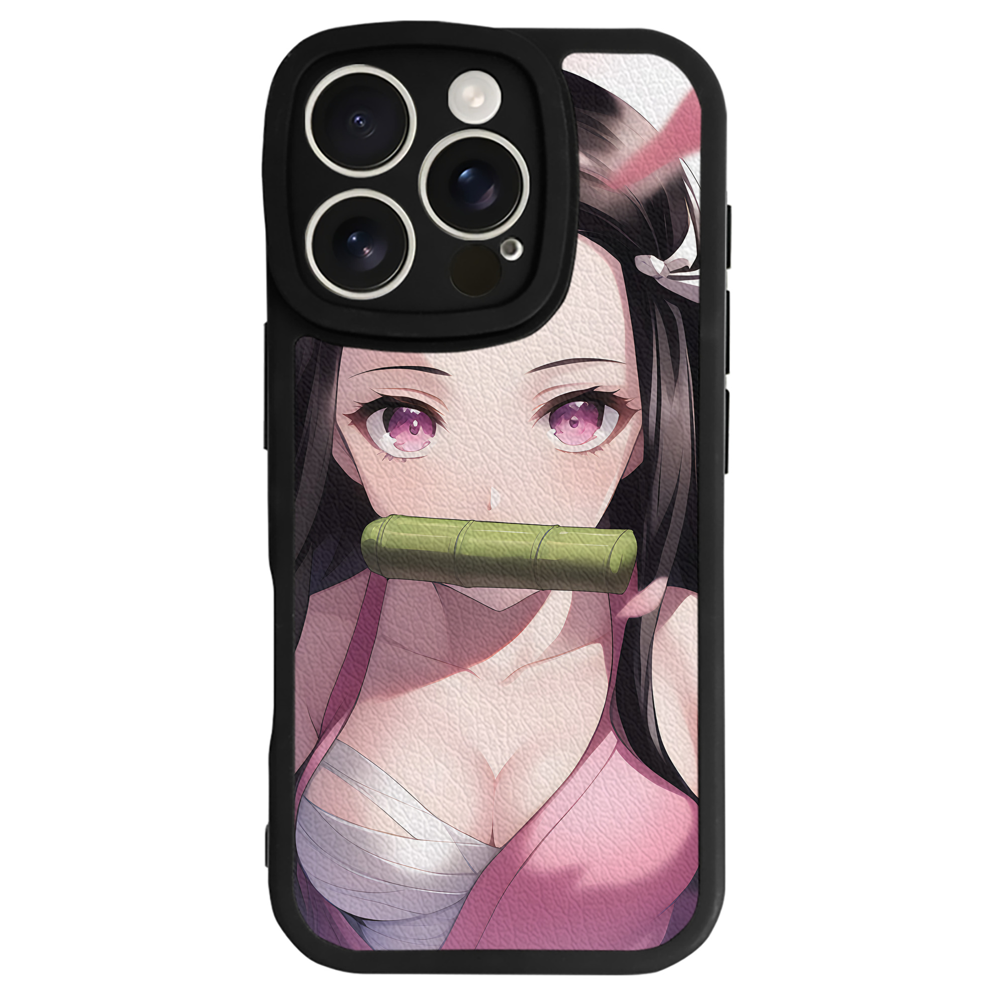 （画像用） 鬼滅の刃（きめつのやいば）竈門 禰󠄀豆子／かまど ねずこ Kamado Nezuko 【iPhone 16シリーズ対応】シリコンスマホケース（レザー調） 材質：シリコン